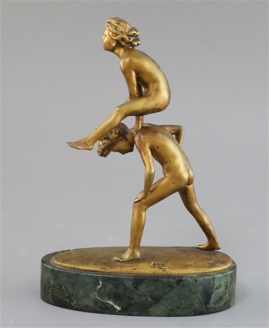 Professor Otto Poertzel. A bronze group of two boys playing leapfrog, height 9in.